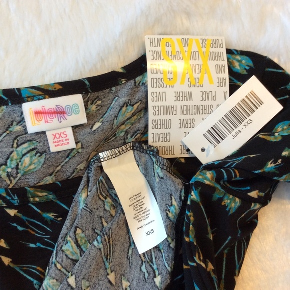 LuLaRoe Julia Dress XXS Black Turquoise Blue Arrow - Picture 5 of 7